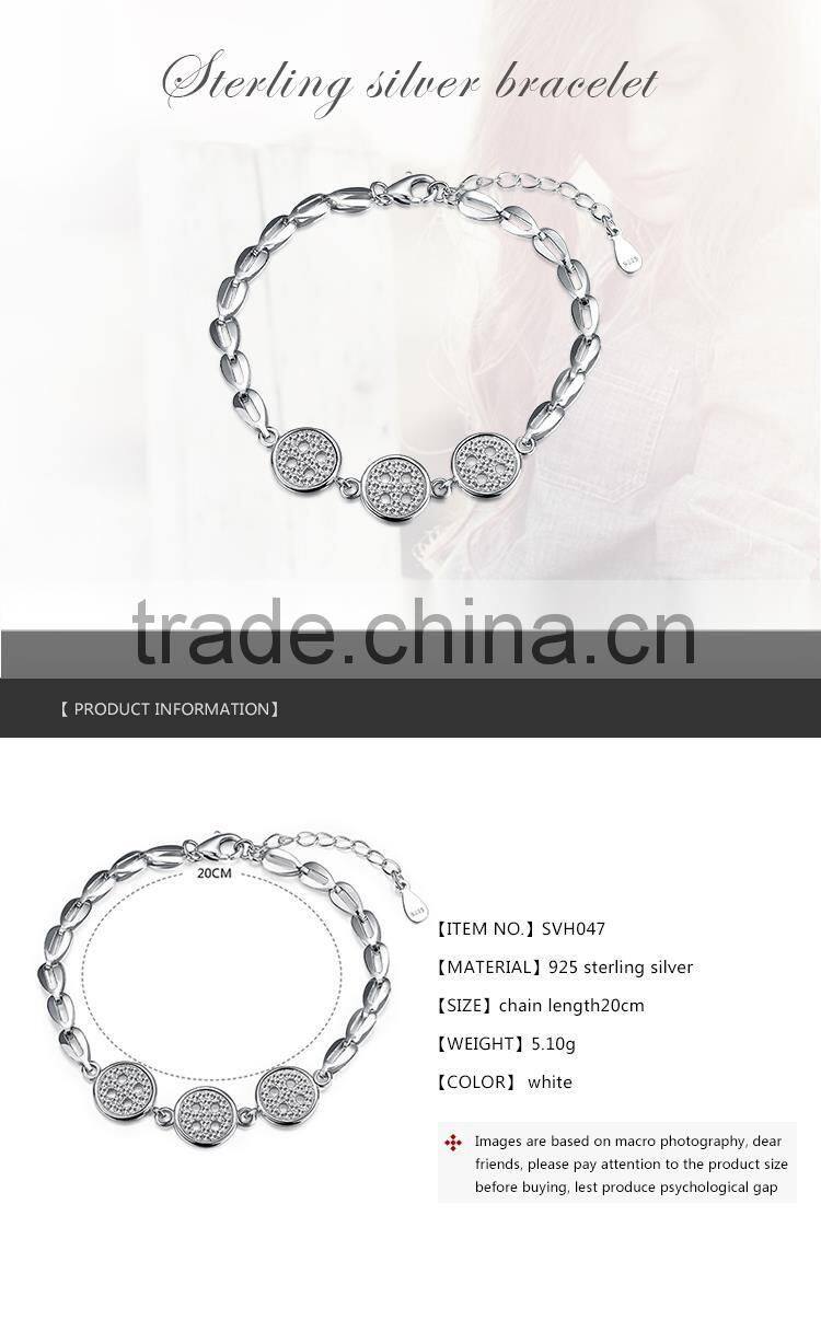 2016 latest design fancy chain bracelet made from pure silver for ladies
