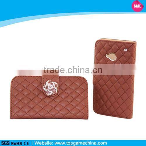 Leather wallet case for htc one m7 diamond leather case
