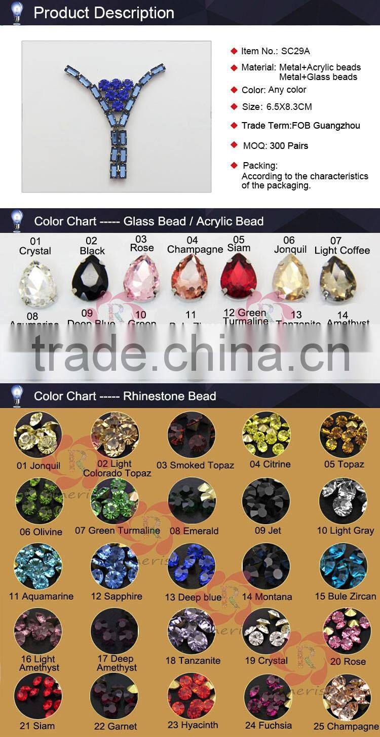 2016 wholesale fashion glass shoe ornament metal parts rhinestone chains