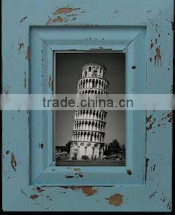 Vintage wood blue photo picture frame for gift
