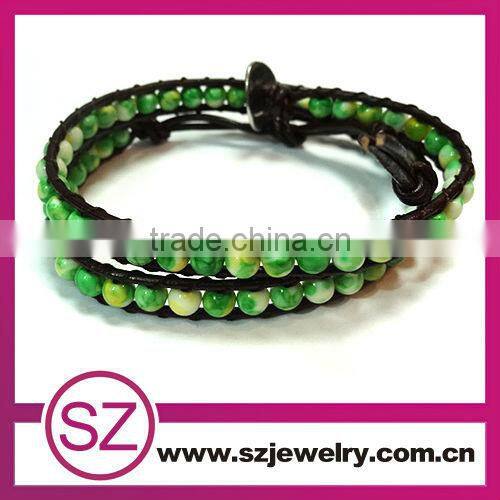newest China blue gemstone Cheap leather wrap bracelet