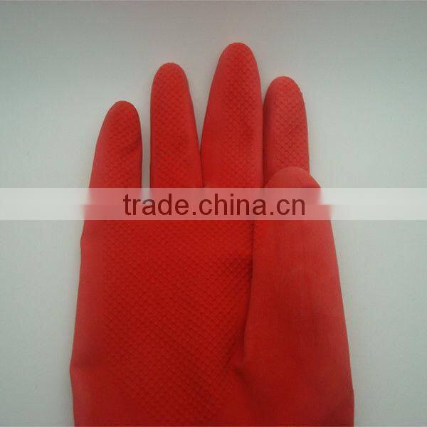 Boxi-High quality red extended paragraph inside with cotton latex cleaning gloves