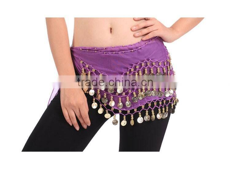 2016 New Belly Dance Skirt Scarf Hip Wrap Belt Chiffon silver golden coins scarves13 colors available