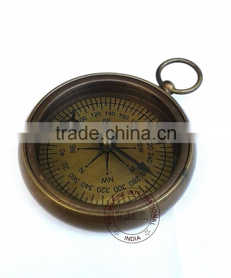 ANTIQUE POCKET COMPASS - BRASS FLAT COMPASS - NAUTICAL ANTIQUE COMPASS