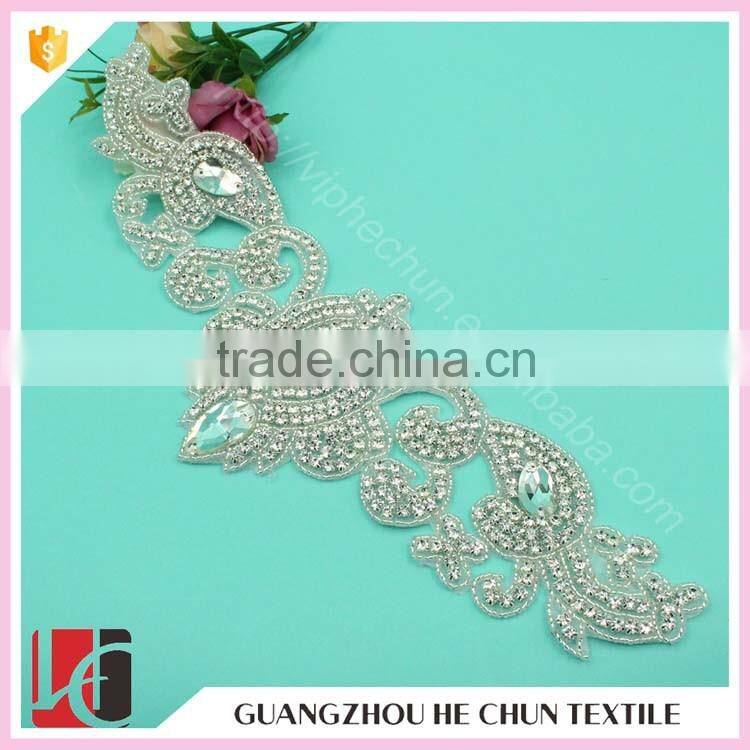 HC-3660 Hechun HotFix Rhinstone Beaded Sewing Lace Applique for Party Dresses