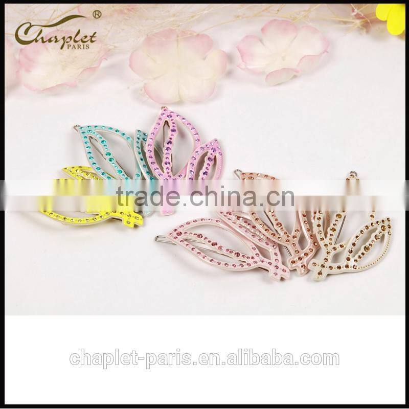 2015 newly leaf style hair accessories of rhinestone hairpin