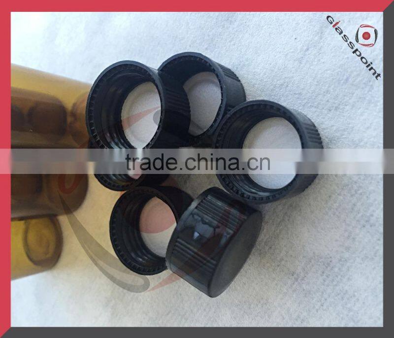 Cylindrical bottle, sample glass vials with poly phenolic cone liner cap