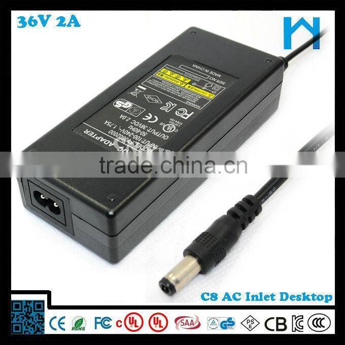 High quality laptop 36v 2a 72w ac dc power adapter
