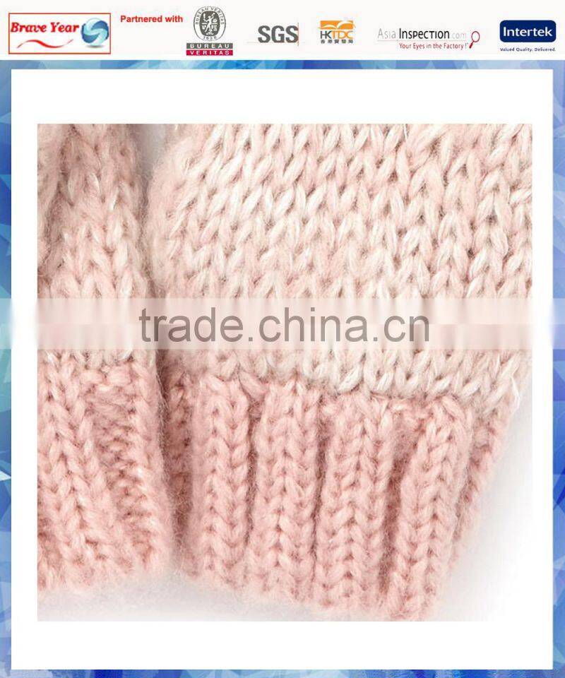 pink flower crochet winter warm knitted gloves for young girls