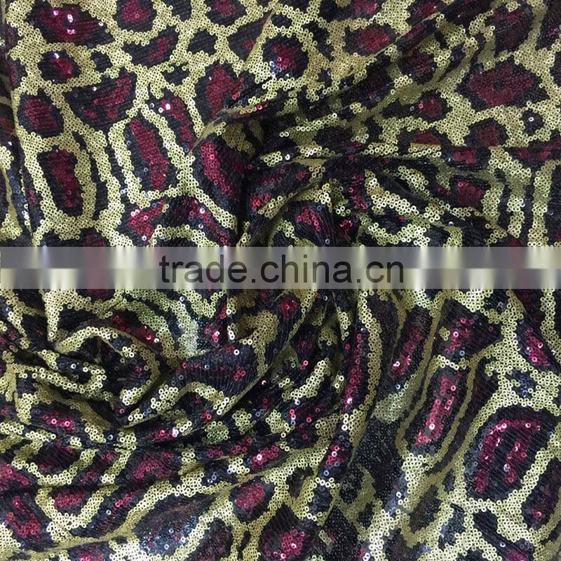 snake embroidered 3mm sequin fabric leopard
