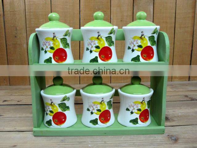 DFC Ceramic Material Antique 6 PCs Canister Jar Set with Wooden Stand