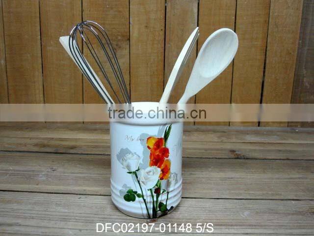 chinese ink flower decal ceramic kitchen tool holder