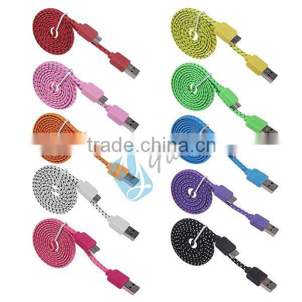 For Samsung Note 3 S5 Power Cord USB 3.0 Flat Braided USB Cable