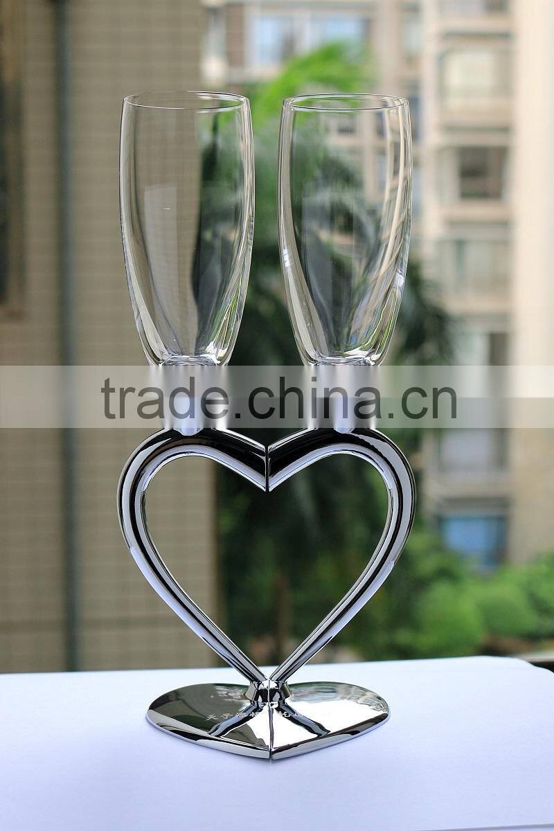 2015 new design lead free clear crystal 170ml wedding glass with heart shape