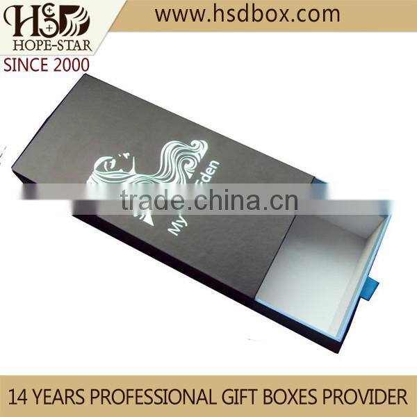 2016 matte lamination custom hair extension packaging, folding drawer paper hair extension packaging box