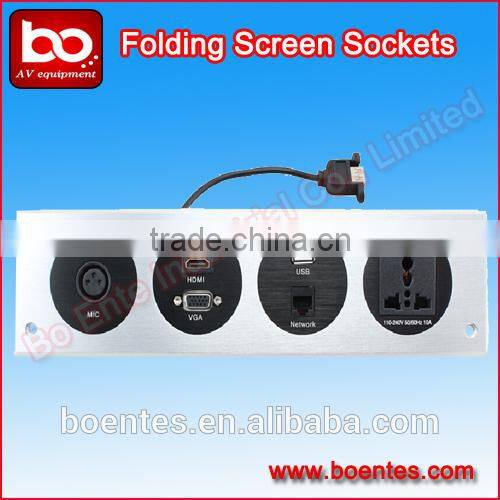 Aluminum Alloy Panel Wall Mount Hotel Multiple AV Socket Panel with Bottom Box for Office Electrical Plugs