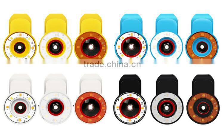 4 in 1 fisheyes lens led flash fill in night light, for iphone external led flash light