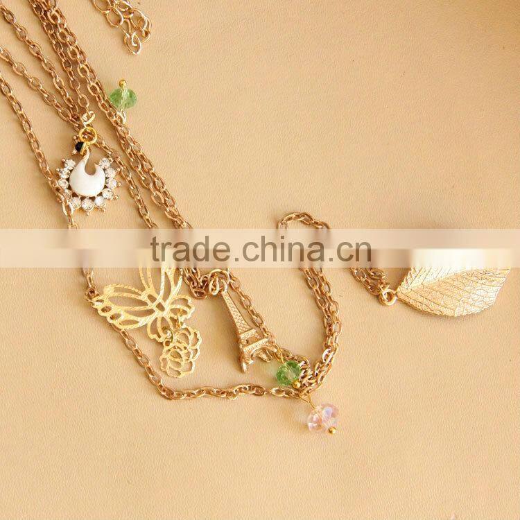 MYLOVE Fashion gold plated necklace cute butterfly leaf pendant long polo chain sweater necklace HOT MLSC-17
