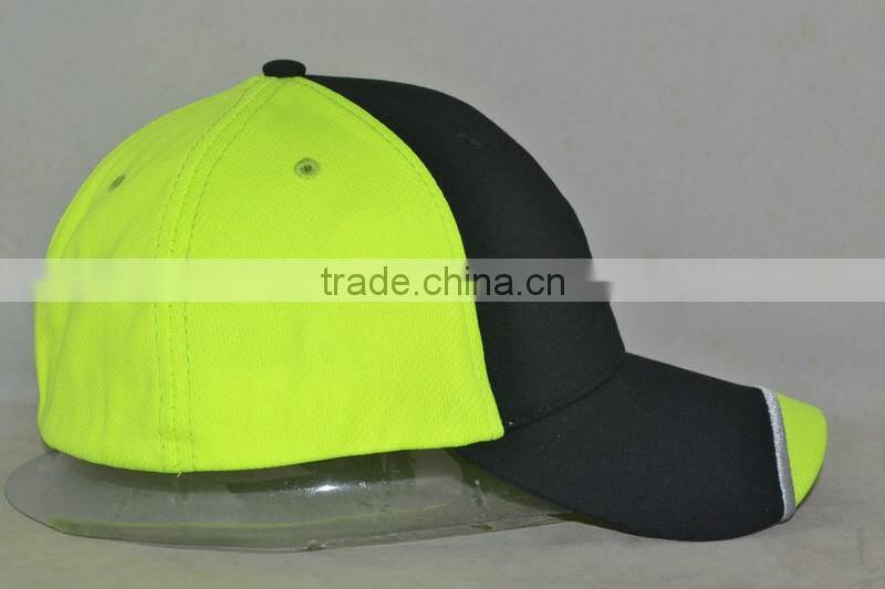 Guangzhou hat factory professional custom 100% polyester black/green stitching baseball cap