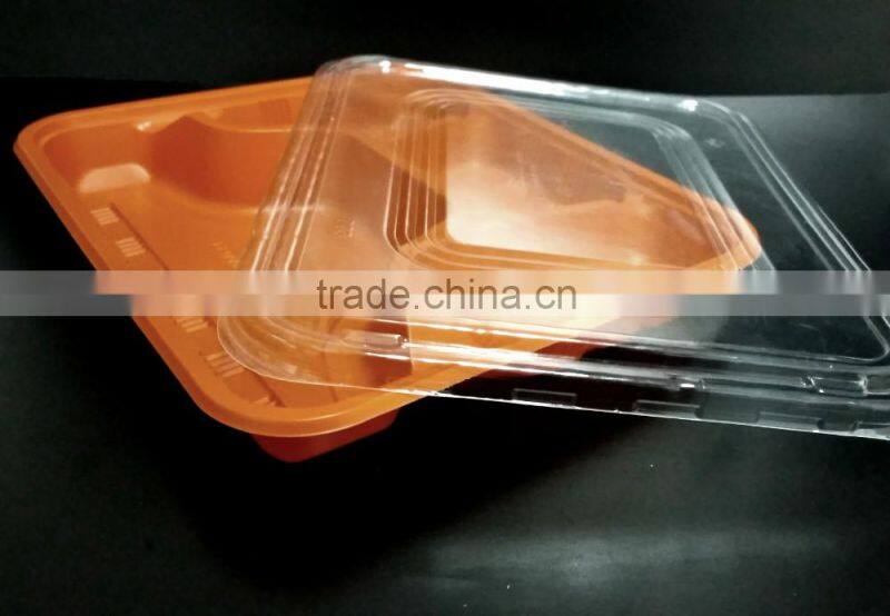 Disposable take-away food container with lid 3 compartment microwavable