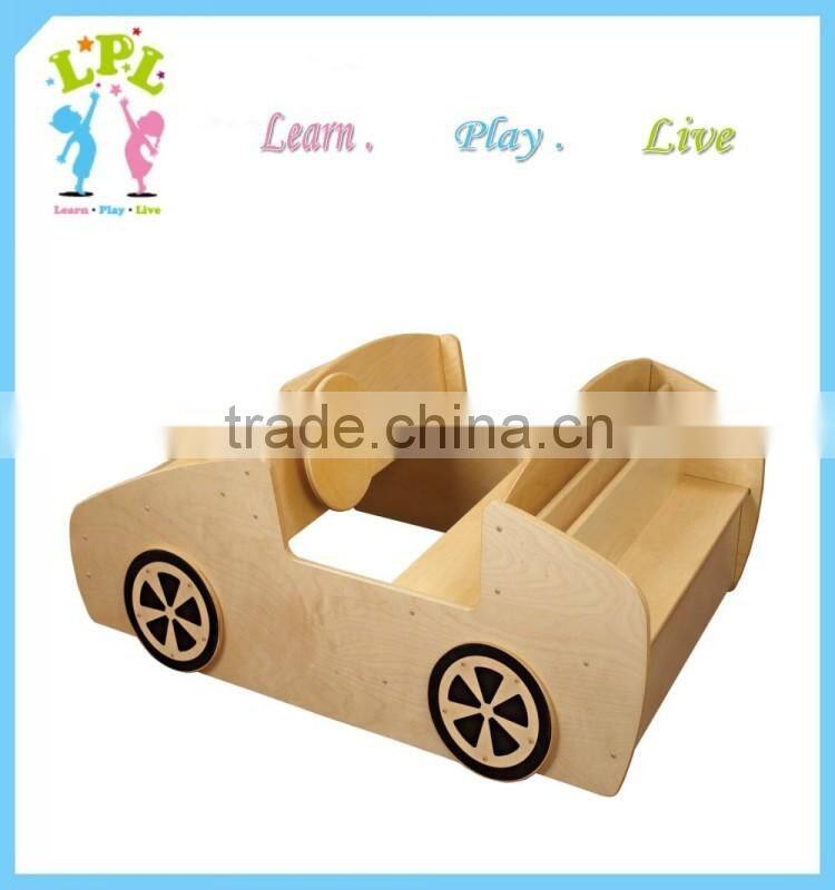 Hot-selling kids wooden car style bookshelf kindergarten library bookshelf