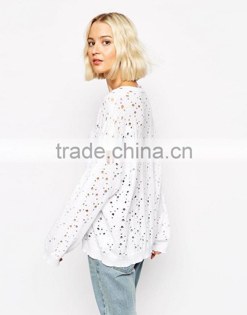 High fashion design sexy women sweater cheap jumper sweater holey jumper