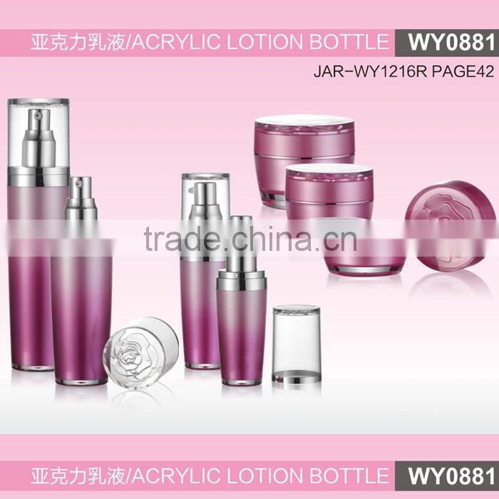 WY0881 2016 hot selling flower series lotion bottle, acrylic cream bottle with carve flowers top