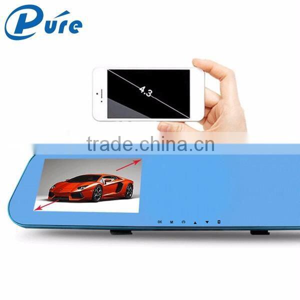Dual cameras car dvr rearview mirror recorder,4.3inch rearview mirror camera