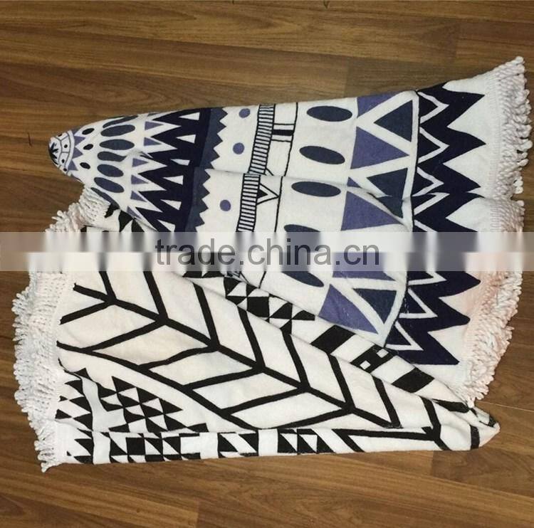 Australia Popular 100% Cotton Printed Round Beach Towel with Tassels