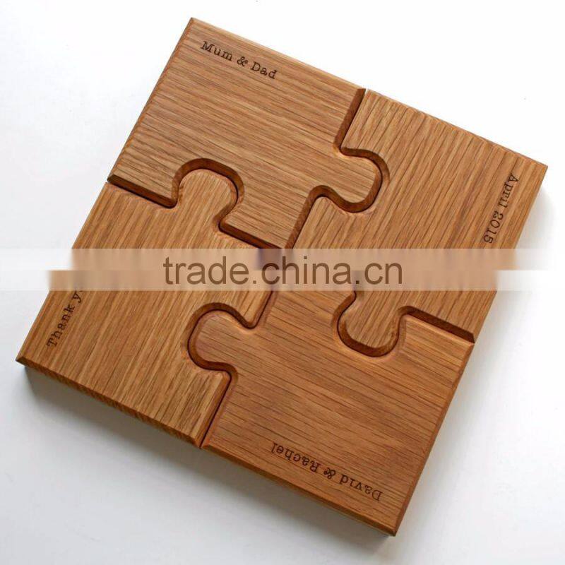 Oak Puzzle Shape Wooden Coaster CNC Engrave Creative Coaster with Customer Logo