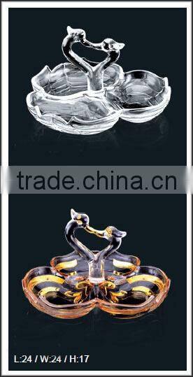 Swan shaped glass plate for candy,snacks,or home decoration,crystal glassware