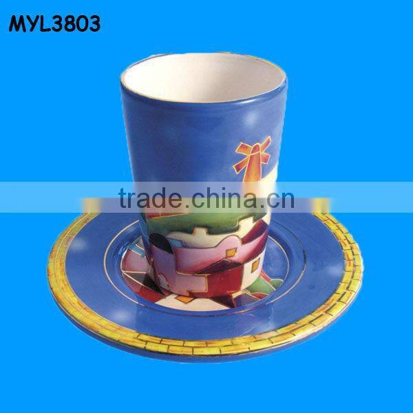 Jewish Shabbat ceramic tall candle stick set