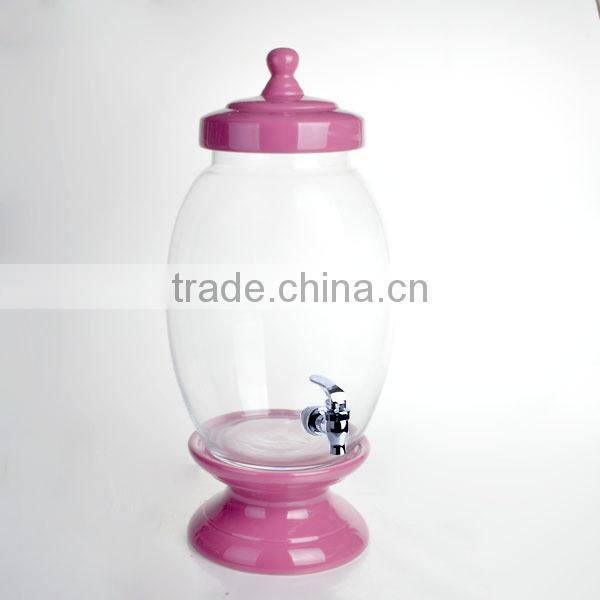 7.5L Hot selling men blowin wholesale glass beverage dispenser with ceramic base