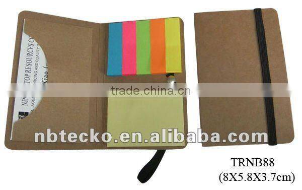 Recycled paper cover notebook with memo stick and card holder for promotion