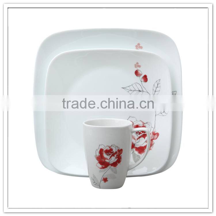 3pcs Melamine plate & bowl sets with decal, french buffet hot square dinnerware