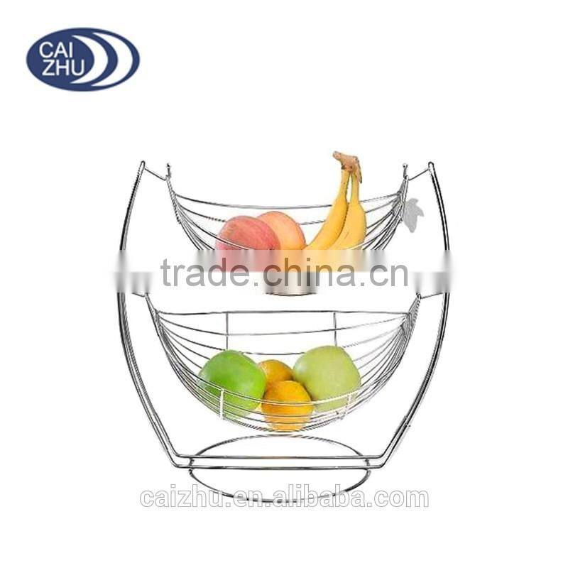 2 Tier Chrome Swinging Fruits Vegetable Bowl Basket Rack Storage Stand Holder