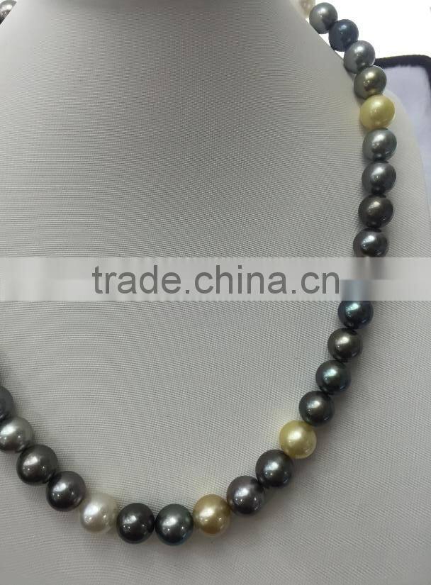 11-12mm multicolors South Sea Pearl with Gold clasp necklace