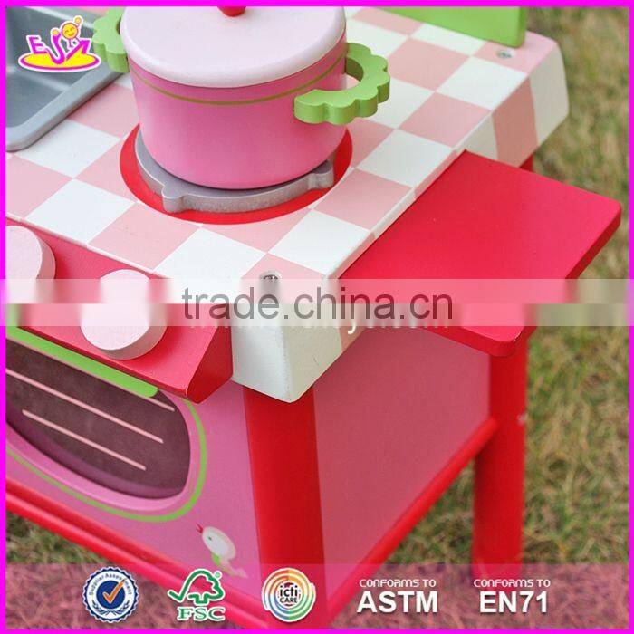 2017 new design mini pink wooden girls play kitchen W10C269