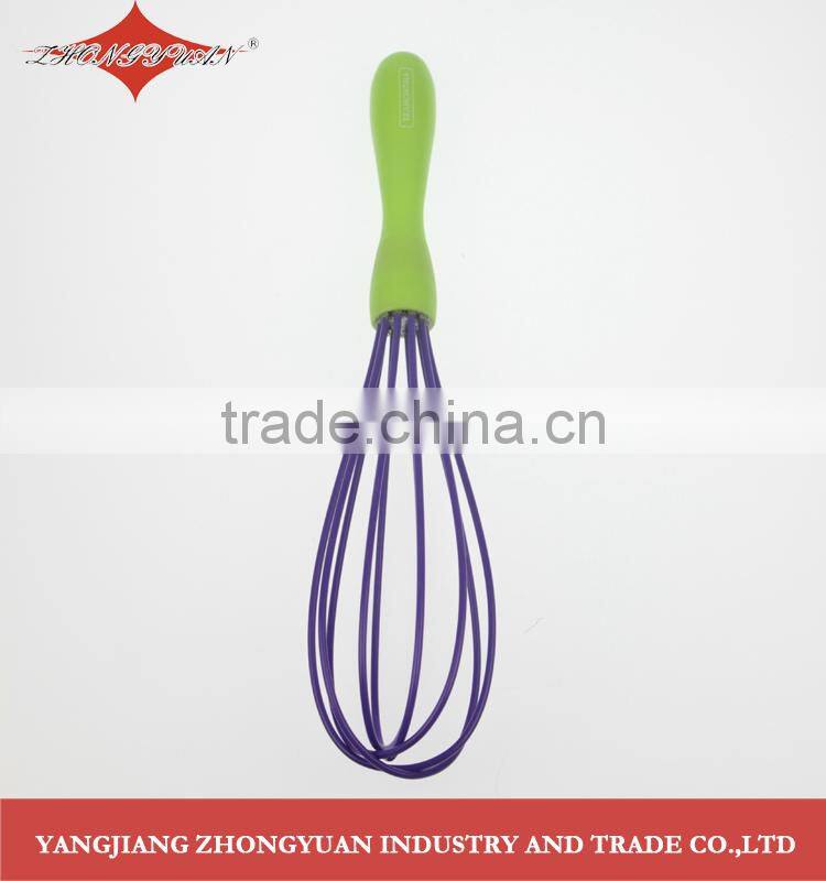 10-inch silicone coated wires egg whisk with green plastic handle