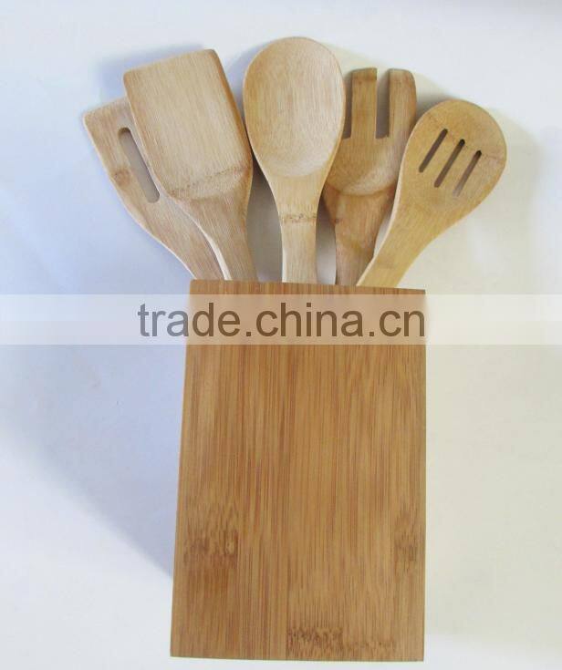 Wholesale hot selling 5 pcs kitchen bamboo utensil set with holder for 2016