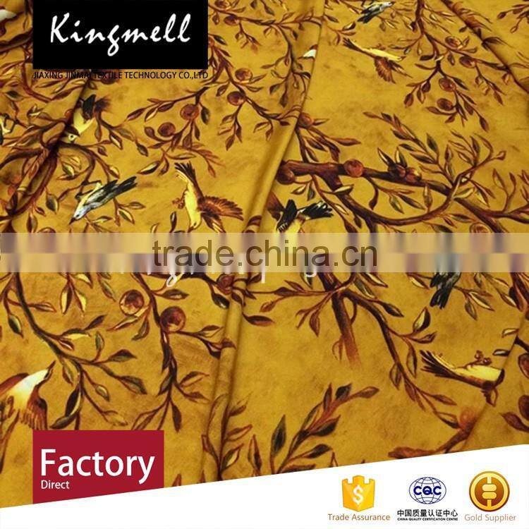 Custom Little Birds Digital Printed Silk Crepe De Chine Fabric for Lady Dress