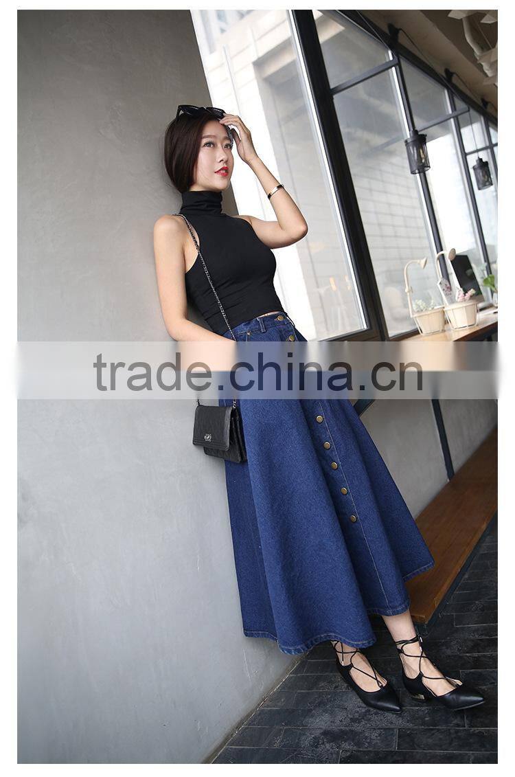 2017 new fashion ladies long denim skirts long jeans skirts