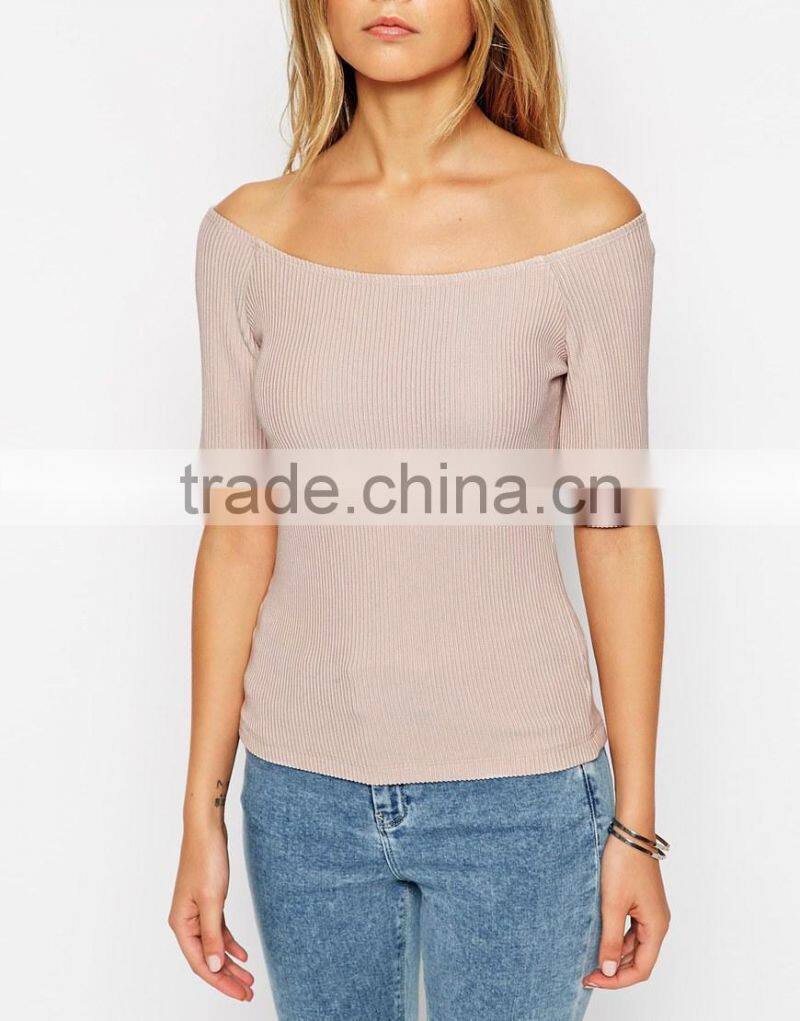 Latest arrival Off Shoulder Top in Rib with Boat neckline