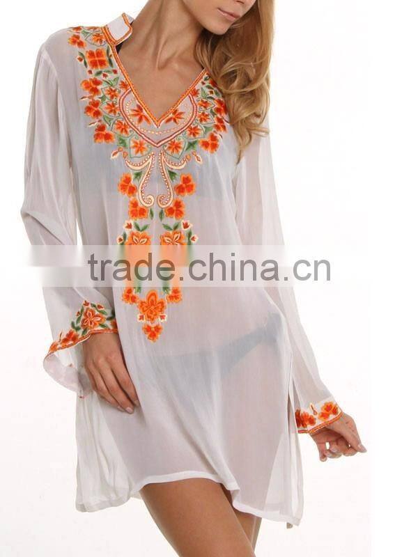 Embroidered Chiffon Beach Tunic