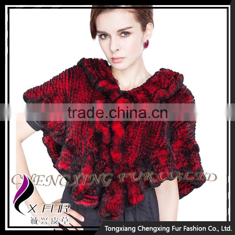 CX-B-128A Alibaba China Supplier Knitted Rabbit Fur Women's Shawl/ Poncho