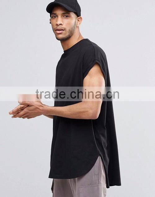 Men fashion plain crew neck curved front hem super oversized black tee shirts / t-shirt custom