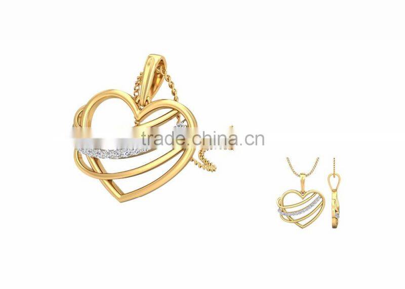 Two Tone Plated Latest CZ Studded Heart Pendant