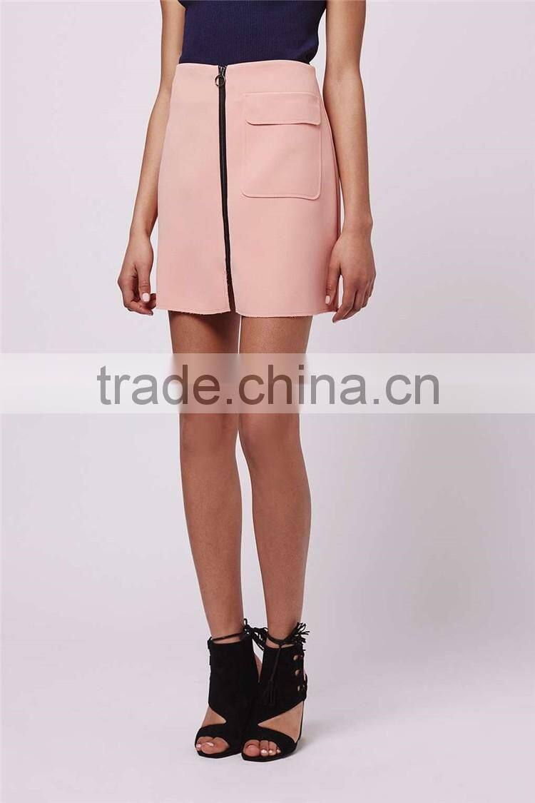 Wholesale OEM Servicees Zip Up A Line Skirts Women 2016 Crepe Patch Pocket Skirts 2016