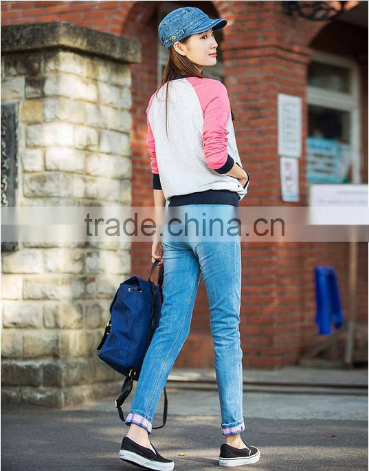 Light grey long-sleeved jacket pink baseball tide mode