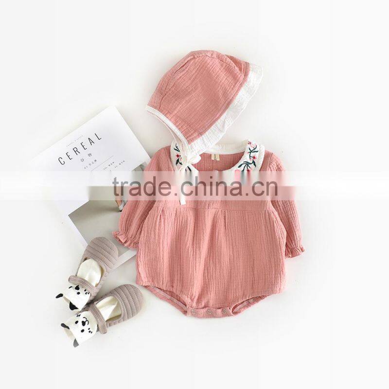 S60654B 2017 New Design Baby Romper Long Sleeve Turn-Down Collar Rompers Cotton Infants Embroidery Jumpsuit Girl